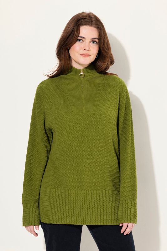 Pull camionneur en maille à col montant, manches longues et fermeture zippée