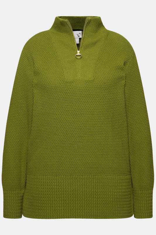 Pull camionneur en maille à col montant, manches longues et fermeture zippée