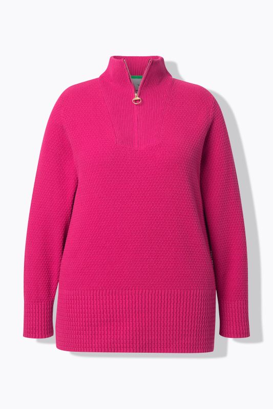 Pull camionneur en maille à col montant, manches longues et fermeture zippée