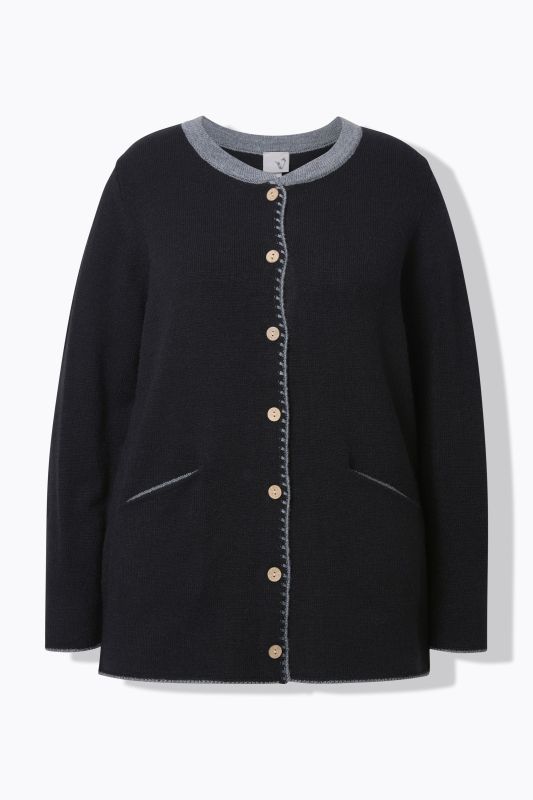 Cardigan long à col rond, broderie cerf, coupe évasée