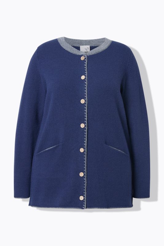Cardigan long à col rond, broderie cerf, coupe évasée