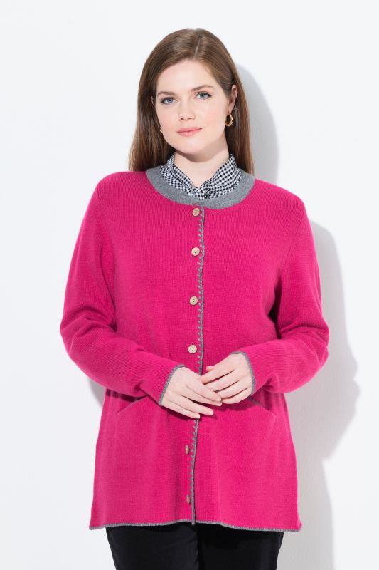 Cardigan long à col rond, broderie cerf, coupe évasée