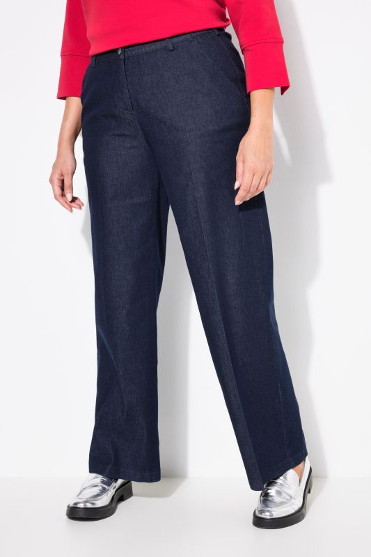 Jean Mary, jambe large avec pli marqué, taille confortable