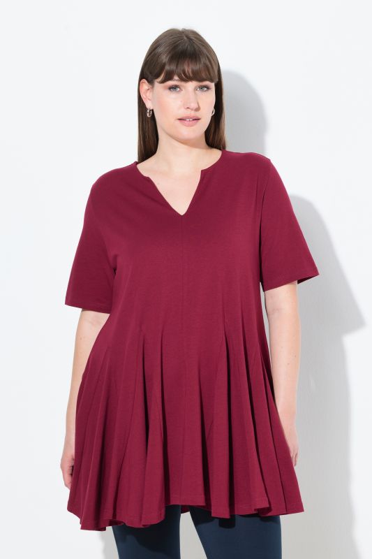 T-shirt, coupe A-ligne, encolure tunique, manches courtes, coton biologique