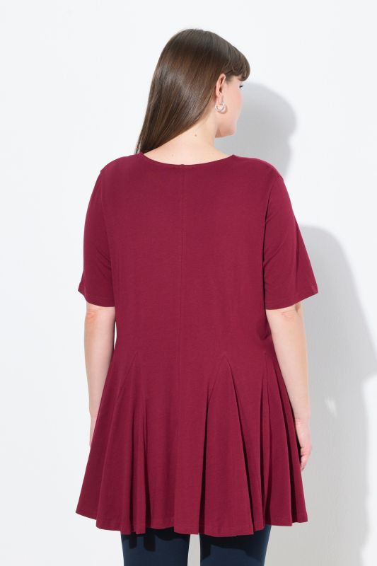 T-shirt, coupe A-ligne, encolure tunique, manches courtes, coton biologique