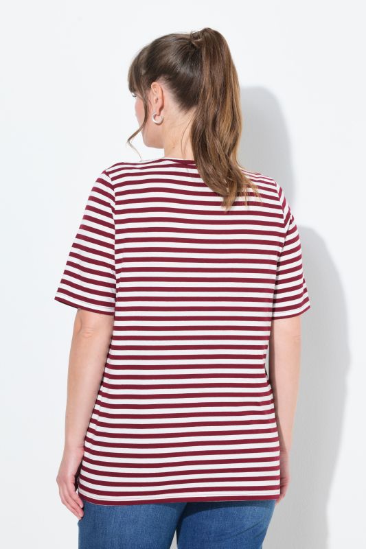T-shirt, lot de 2, rayures/uni, col en V, manches courtes