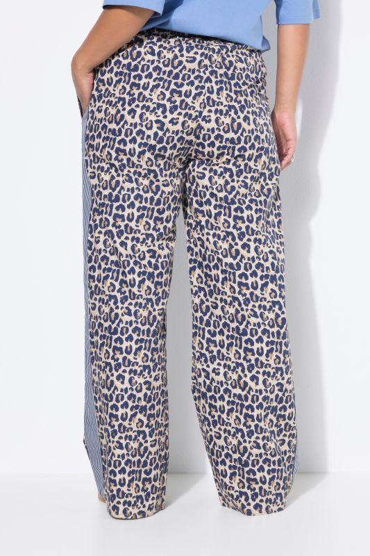 Pantalon en crêpe imprimé léopard, Wide Legs, bande fantaisie sur les côtés