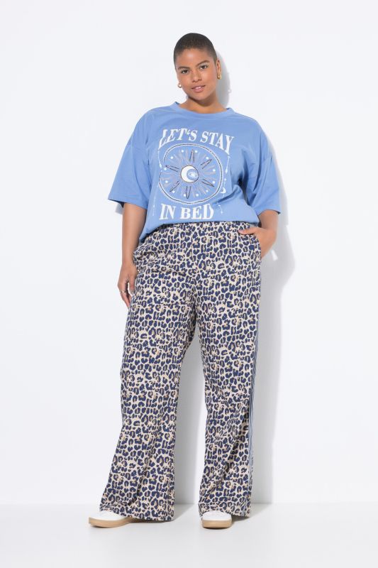 Pantalon en crêpe imprimé léopard, Wide Legs, bande fantaisie sur les côtés