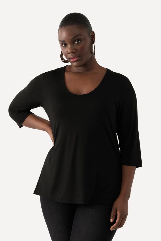 T-shirt avec col en V et manches 3/4 - doublé sur le devant