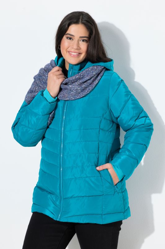 Veste matelassée imperméable à capuche et poches zippées, ligne en A