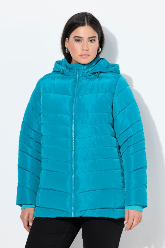 Veste matelassée imperméable à capuche et poches zippées, ligne en A