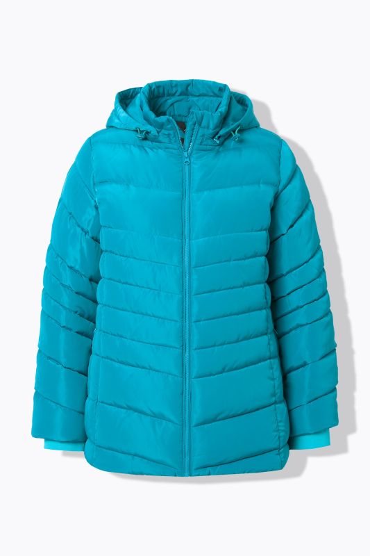 Veste matelassée imperméable à capuche et poches zippées, ligne en A