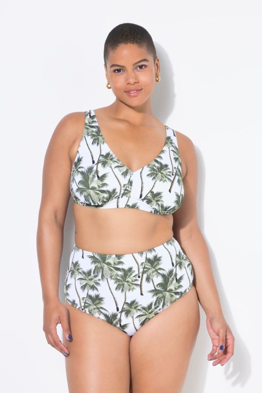 Bas de bikini taille haute, imprimé palmiers