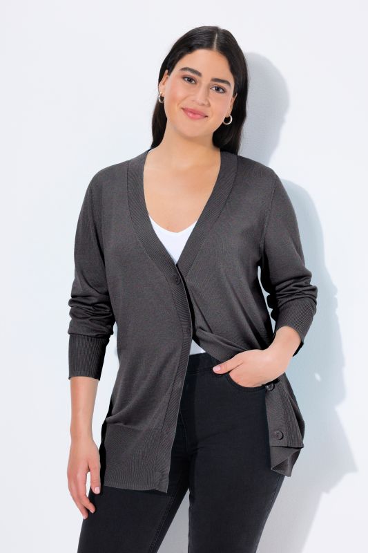 Cardigan fine maille, encolure en V et patte de boutonnage