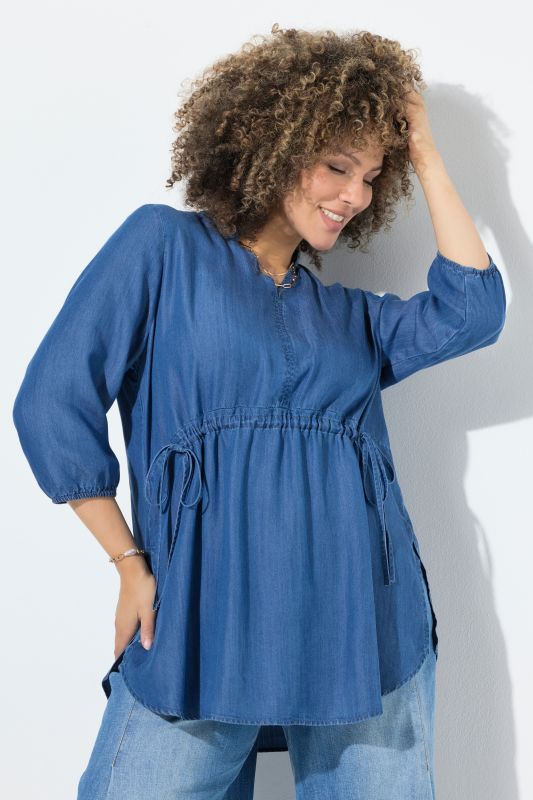 Blouse en Lyocell, manches 3/4 en cloche et col légèrement montant, coupe évasée