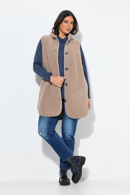 Veste sans manches en polaire bouclée, col montant et coupe évasée