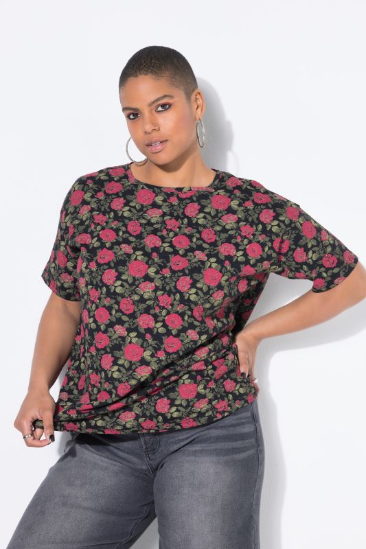 T-shirt oversize. Manches courtes. Motif roses