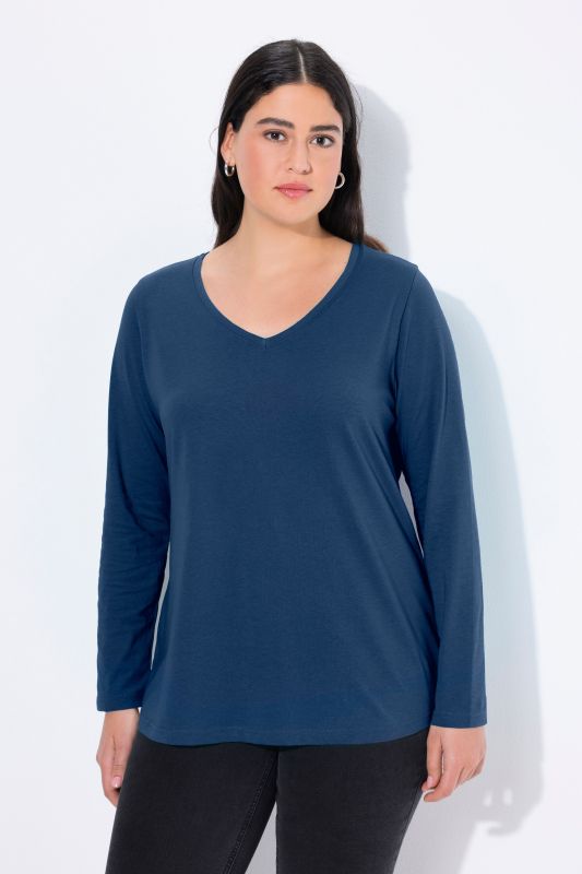 T-shirt col en V et manches longues, coupe Slim Fit