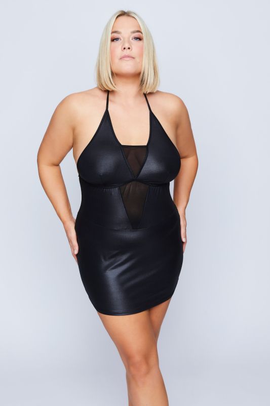2 pièces, négligé + string, empiècement en mesh, wetlook