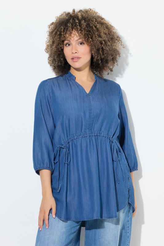 Blouse en Lyocell, manches 3/4 en cloche et col légèrement montant, coupe évasée