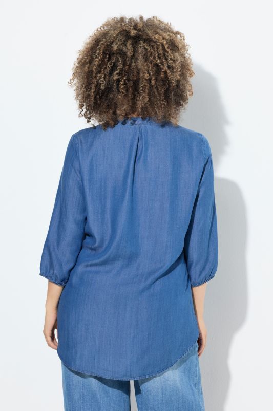 Blouse en Lyocell, manches 3/4 en cloche et col légèrement montant, coupe évasée