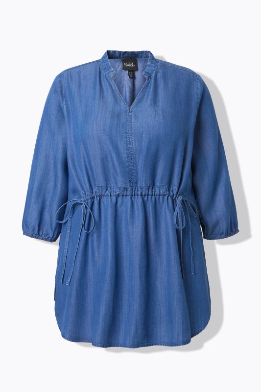Blouse en Lyocell, manches 3/4 en cloche et col légèrement montant, coupe évasée