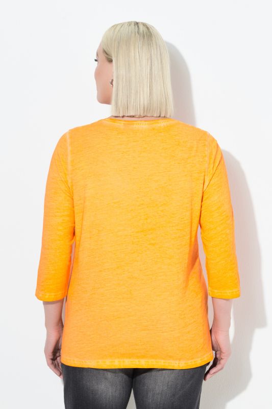 T-shirt à message, décolleté en V et manches 3/4, coupe évasée