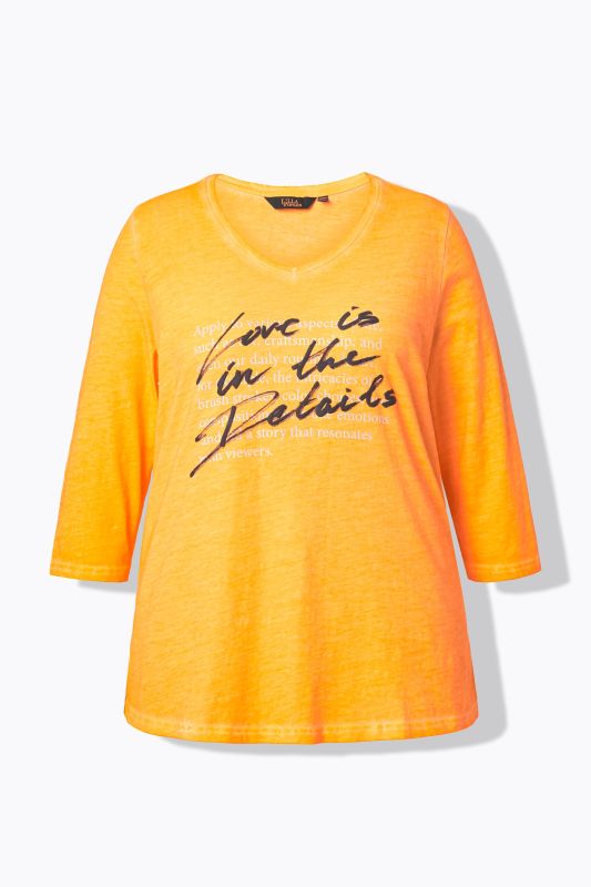 T-shirt à message, décolleté en V et manches 3/4, coupe évasée