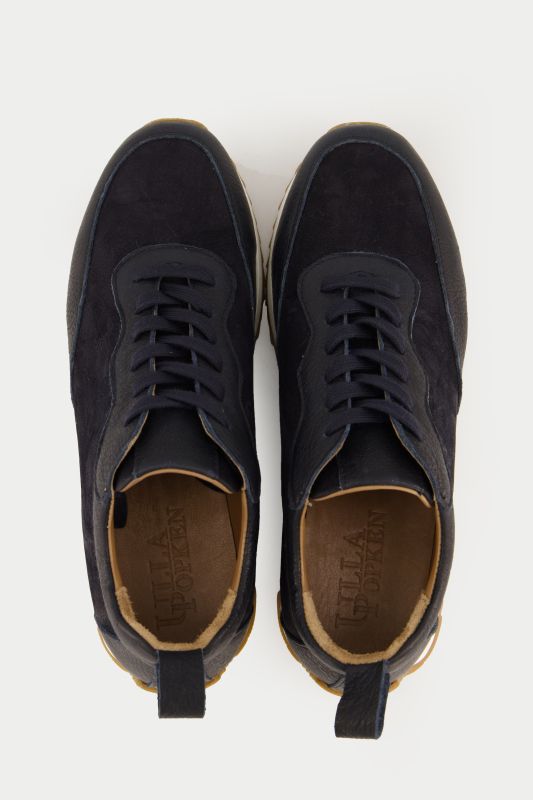 Sneakers mélange de cuirs, semelle intérieure amovible - largeur H