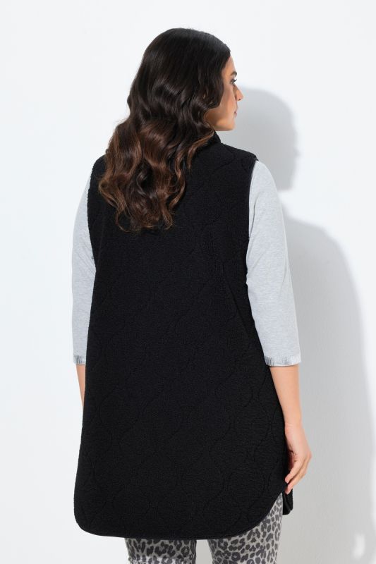 Veste sans manches en polaire bouclée, col montant et coupe évasée