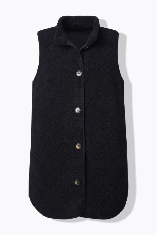 Veste sans manches en polaire bouclée, col montant et coupe évasée