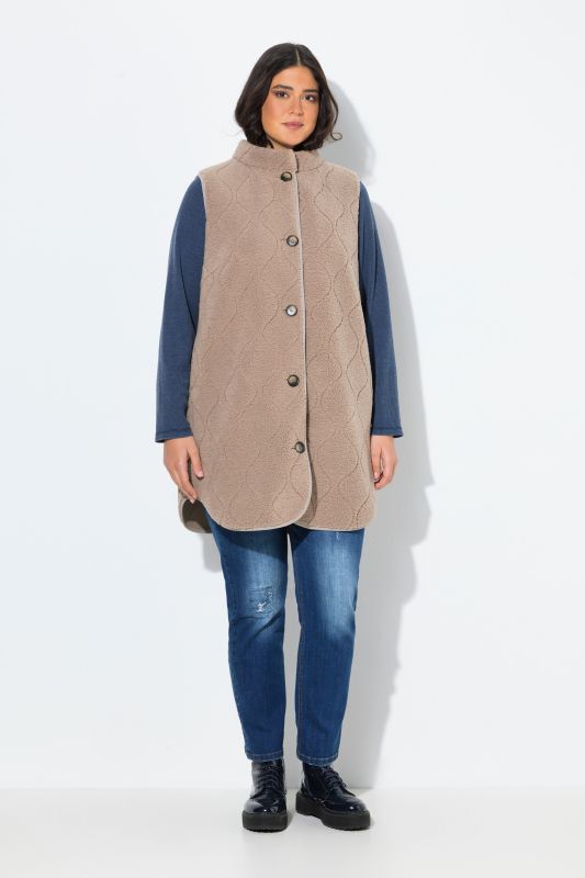 Veste sans manches en polaire bouclée, col montant et coupe évasée