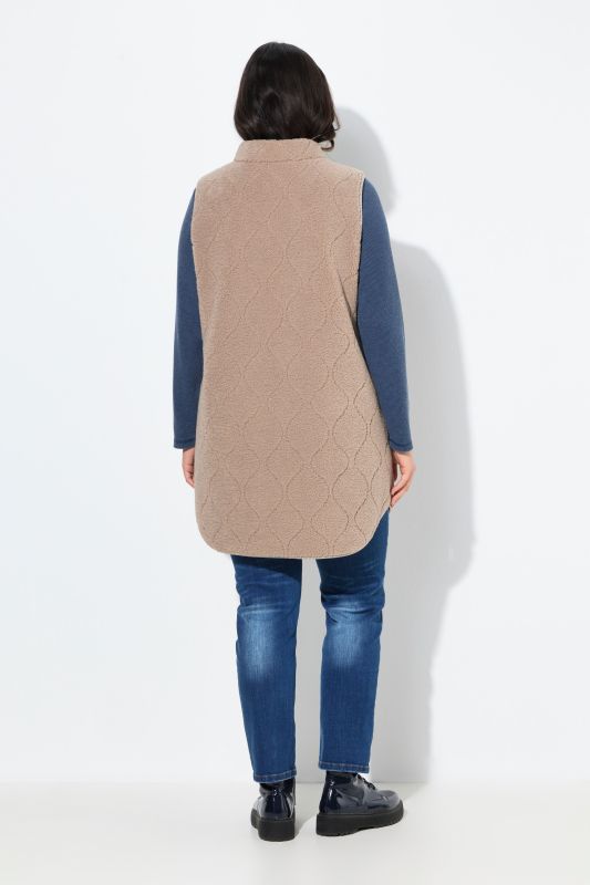 Veste sans manches en polaire bouclée, col montant et coupe évasée
