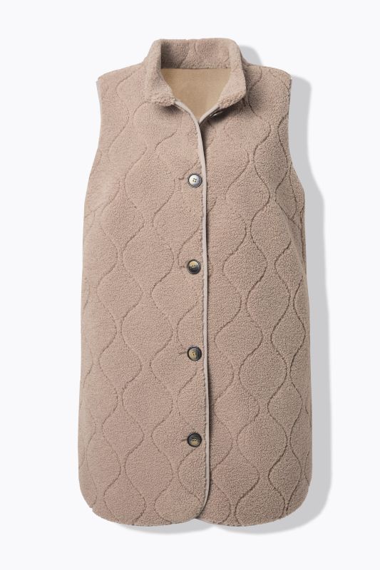 Veste sans manches en polaire bouclée, col montant et coupe évasée