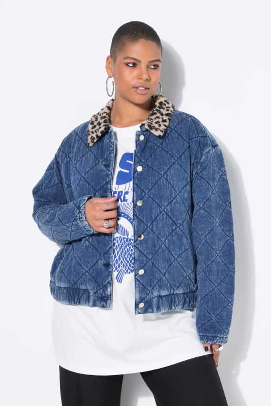Blouson matelassé. Col polaire léopard. Coupe Blouson Shape