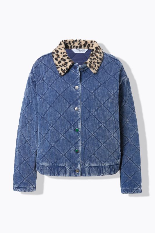 Blouson matelassé. Col polaire léopard. Coupe Blouson Shape