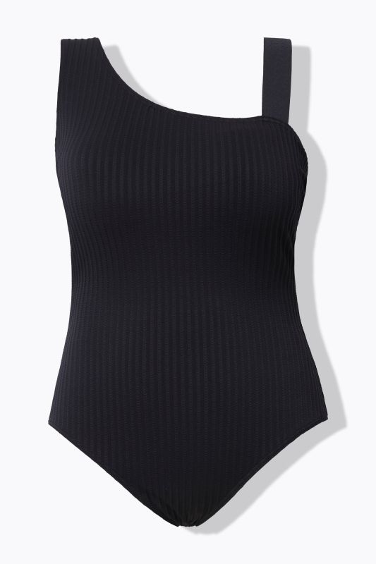 Maillot de bain à bonnets souples. Effet épaule nue. Matière à rayures texturées