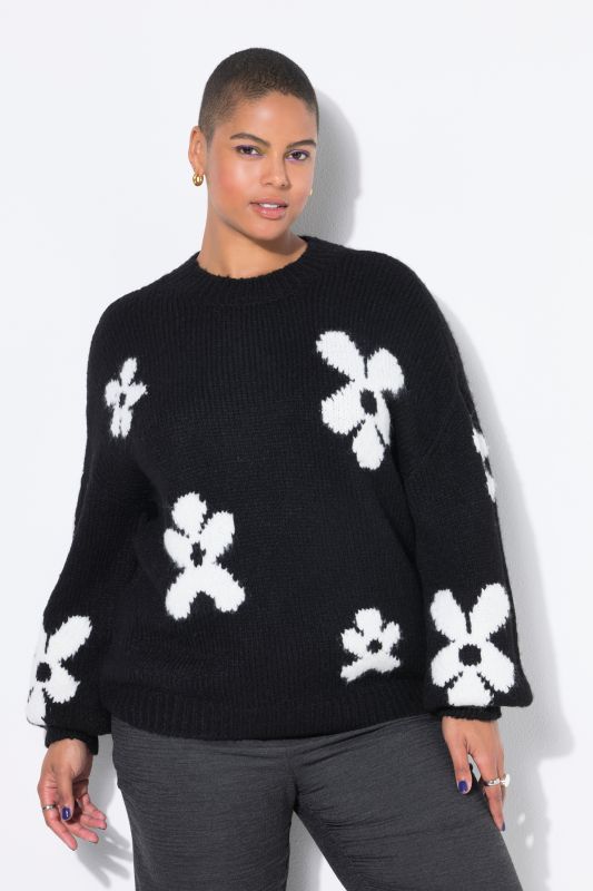 Pull oversize en maille fantaisie. Motif fleurs