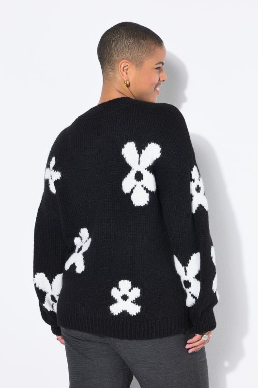 Pull oversize en maille fantaisie. Motif fleurs