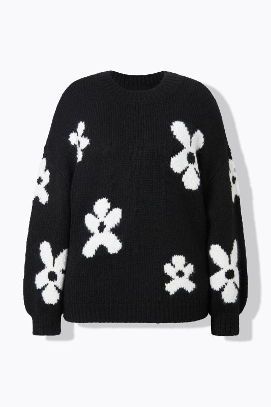 Pull oversize en maille fantaisie. Motif fleurs