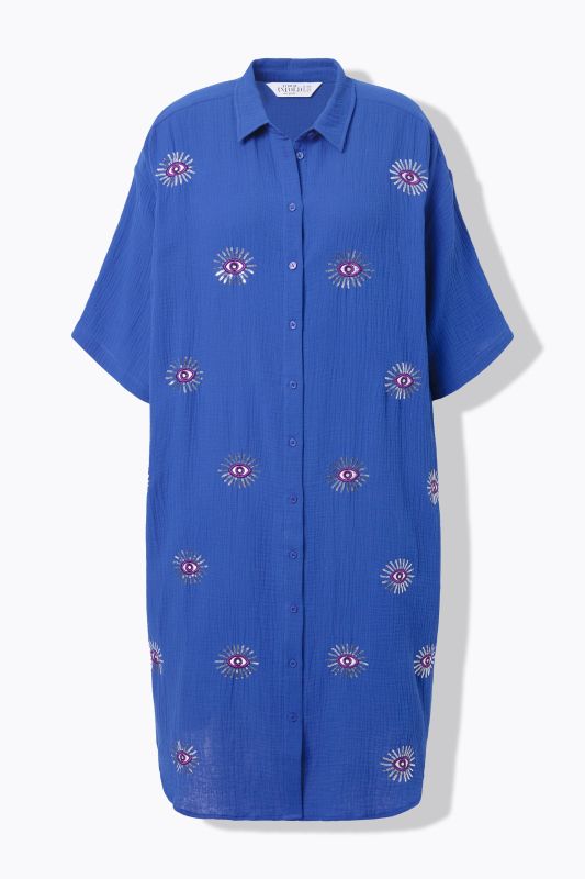 Robe midi en mousseline. Coupe oversize. Broderie yeux