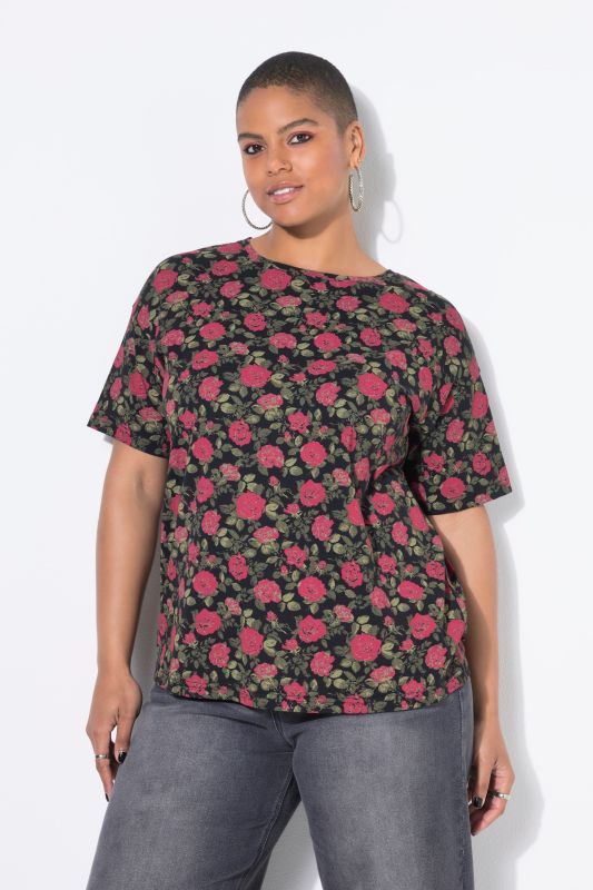T-shirt oversize. Manches courtes. Motif roses