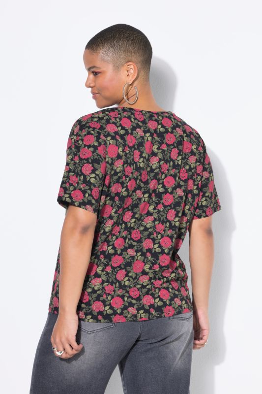 T-shirt oversize. Manches courtes. Motif roses