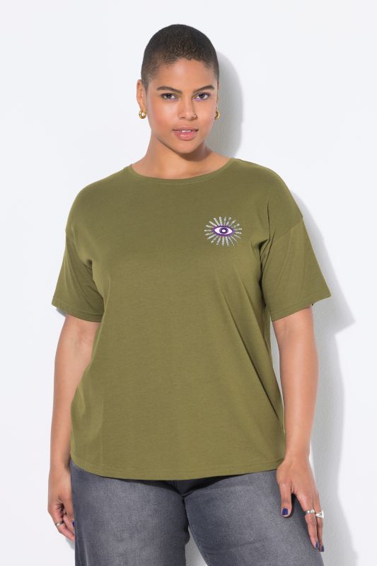 T-shirt oversize. Manches courtes. Motif œil scintillant