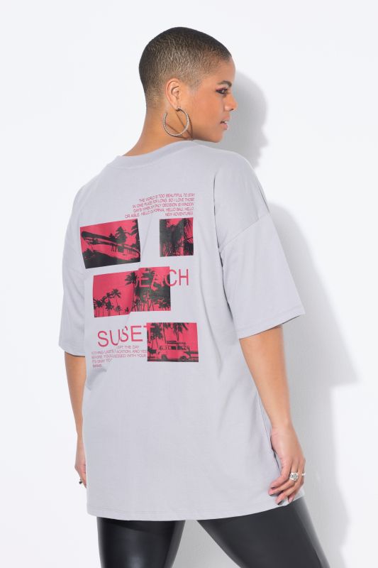 T-shirt oversize, motif palmiers. Manches courtes