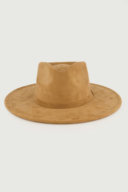 Chapeau de cow-boy aspect cuir suédé, large revers