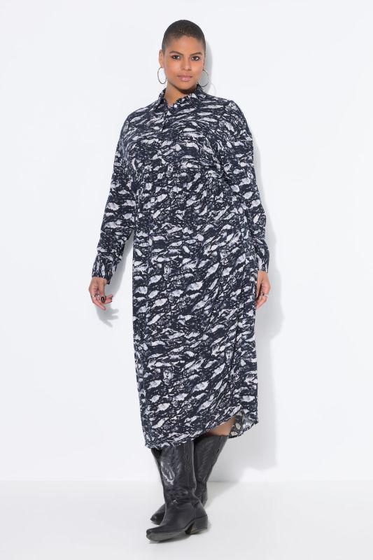 Robe-chemisier midi oversize. Imprimé all-over