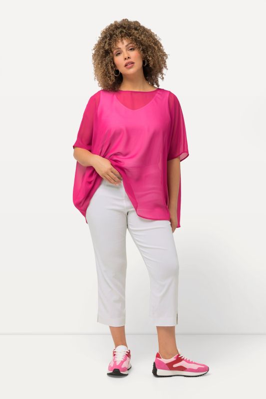 Pantalon en bengaline stretch. Longueur au mollet et taille élastique