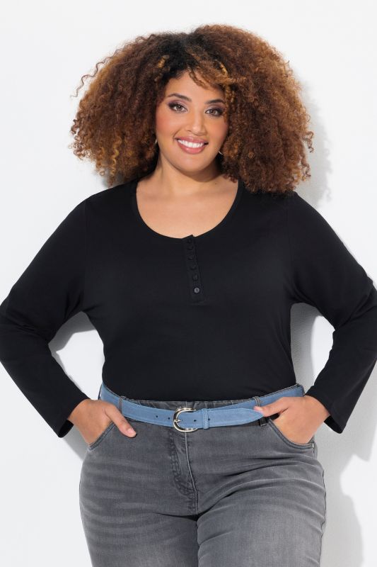 T-shirt manches longues et patte de boutonnage, collection Basic, coupe Regular Fit