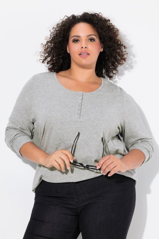 T-shirt manches longues et patte de boutonnage, collection Basic, coupe Regular Fit